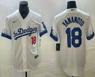 Mens Los Angeles Dodgers #18 Yoshinobu Yamamoto Number White 2021 City Connect Cool Base Stitched Jersey->los angeles dodgers->MLB Jersey